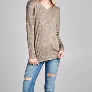 Active USA Heathered Taupe Long Sleeve Knit Top | XL